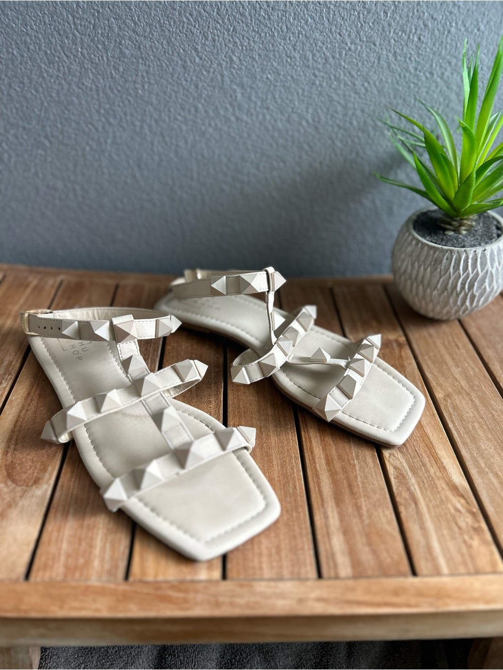 Studded Strappy Women's Sandals in Ivory